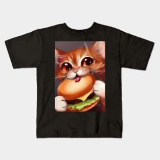 Cat eating Burger Kids T-Shirt